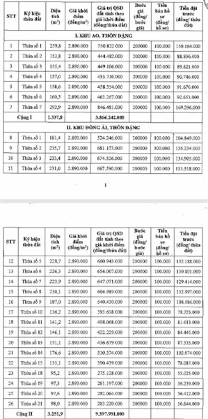 Thông báo việc đấu giá quyền sử dụng đất với 45 thửa đất tại xã Hồng Sơn, huyện Mỹ Đức, thành phố Hà Nội