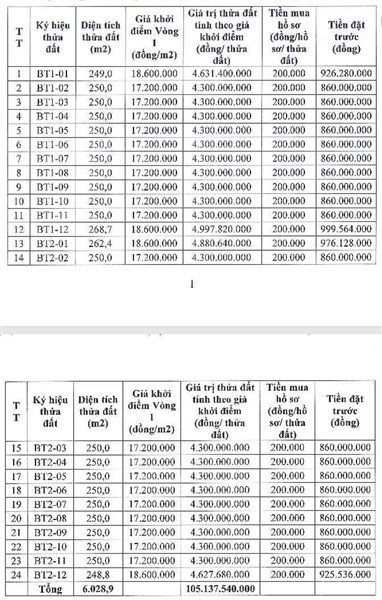 Thông báo đấu giá quyền sử dụng đất ở đối với 24 thửa đất khu BT02 thị trấn Vân Đình, huyện Ứng Hòa, thành phố Hà Nội