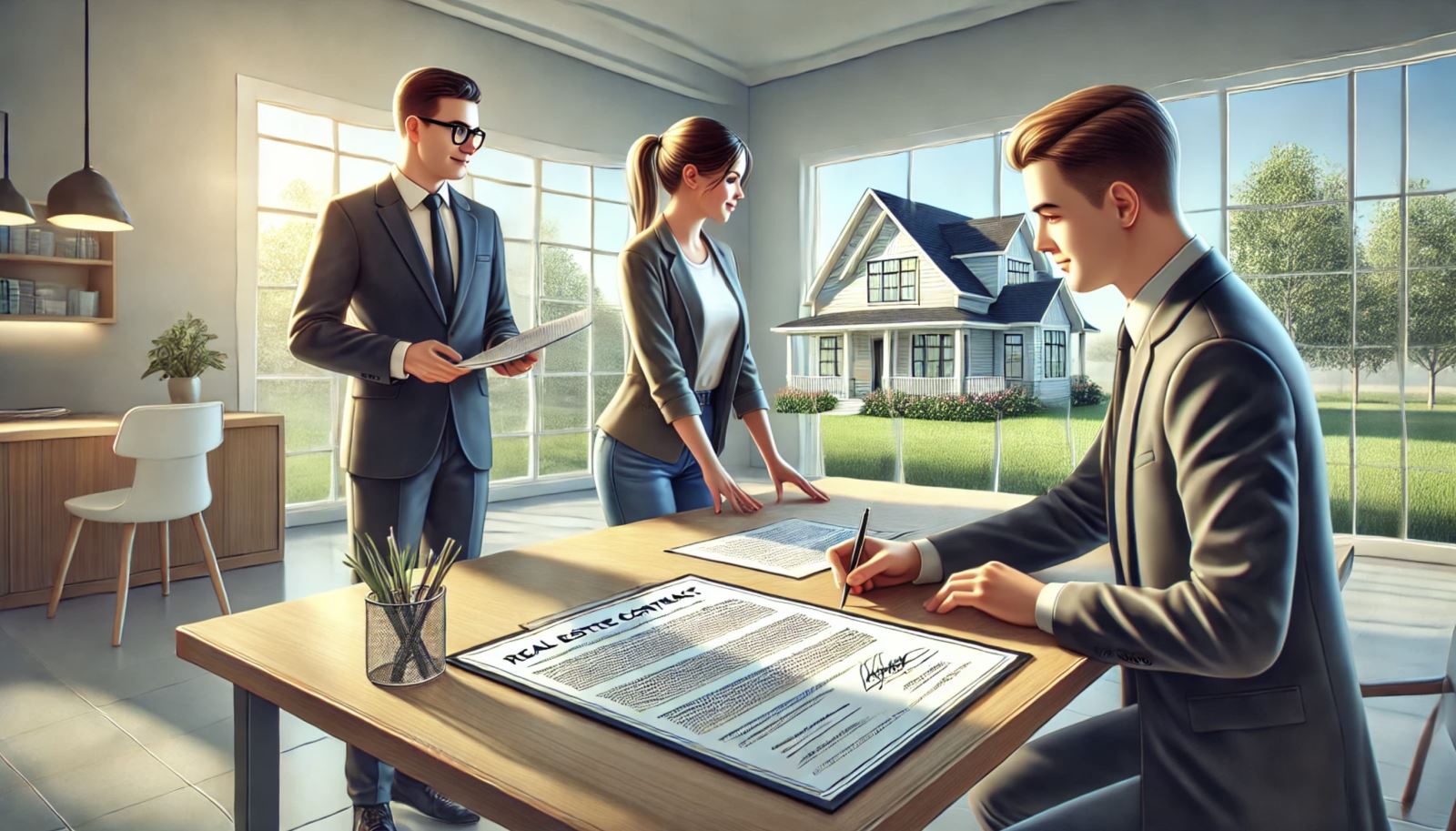 Hình ảnh minh hoạ 2 người đang ký hợp đồng mua bán nhà đất