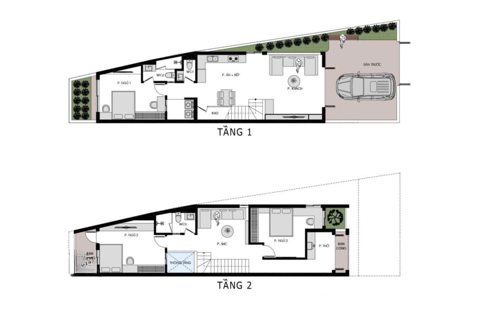 Thiết kế nhà thóp hậu 2 tầng
